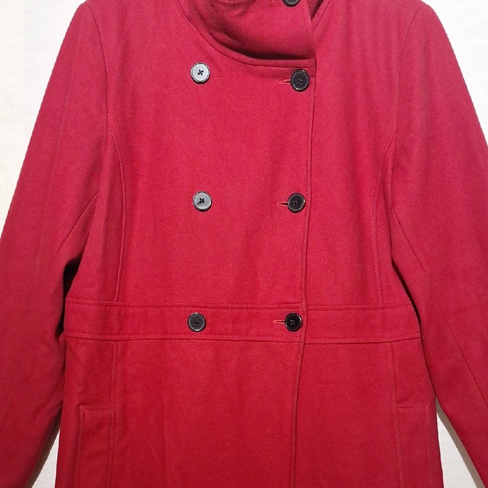Vintage Red Trench Coat, Wool Rayon, Double Breasted, Old Navy, 16, NWOT - Picture 4 of 13